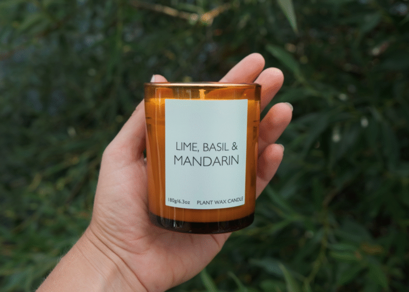 Lime, Basil & Mandarin Scented candle in amber glass