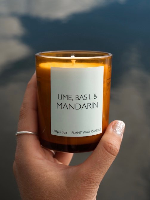 Lime, basil & mandarin candle for fundraising