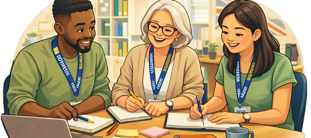 Small charity team planning no-budget fundraising ideas